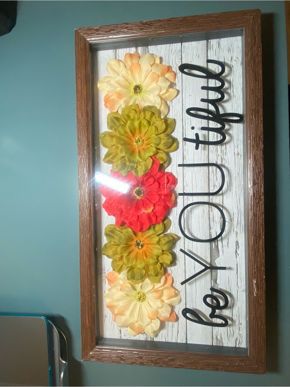 Kirklands Floral Wall Sign with Red, Green, Cream & Peach Blooms